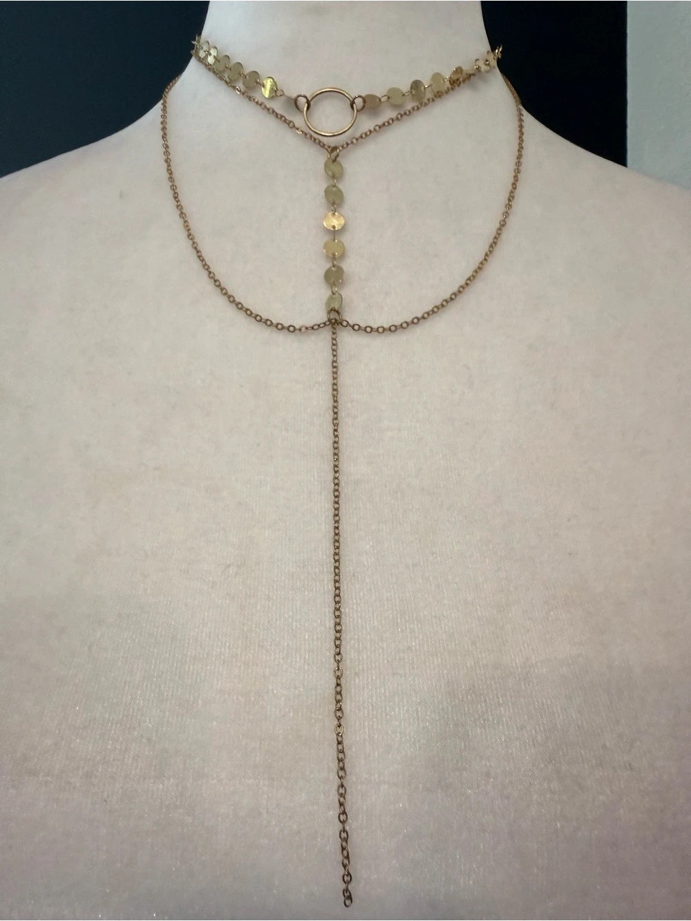Gold Layered Body Chain Necklace Disc Choker Boho Statement Jewelry Like New
